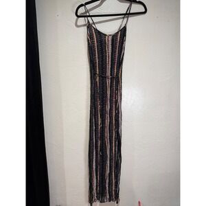 Aggie Womens Boho Stripe Open Back Maxi Dress Black Multi PD1486 Made in USA S